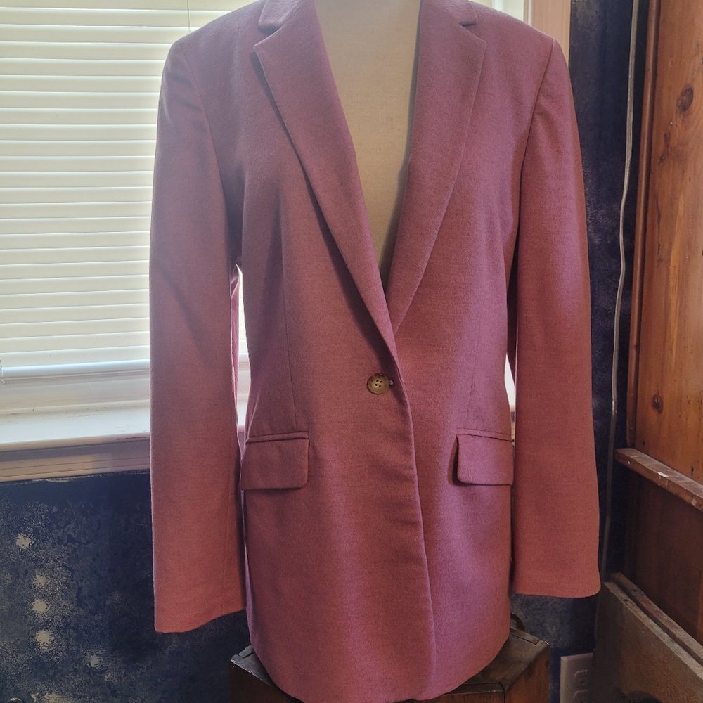 Land's End Cashmere Wool Blend Women's One Button Blazer Heather Pink 8T